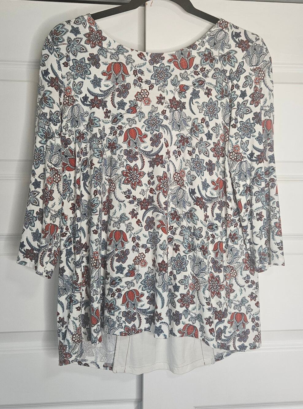 J. Jill Wearever Paisley Floral Button Back Tunic Blouse - Medium Petite PM